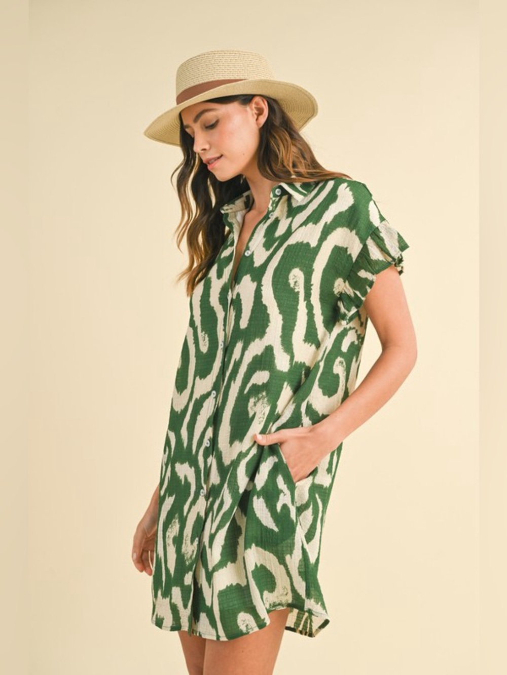 Annie Wear Abstract Printed Frill Sleeve Shirt Mini Dress - Picture 2 of 5